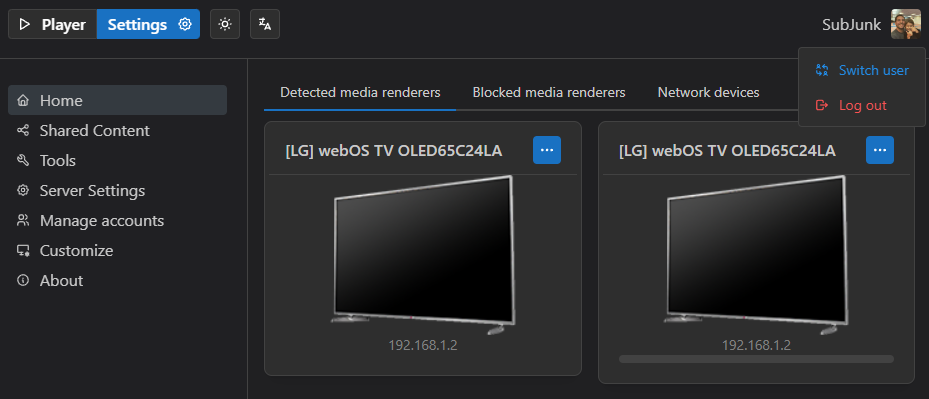 Exemplo do seletor de modo
